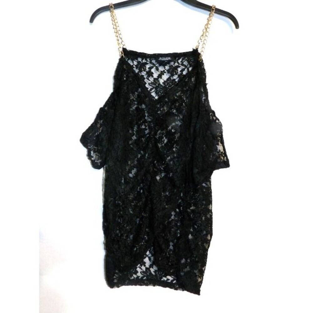 Rouge Black Lace Blouse With Gold Chain Shoulder Straps Size 3XL